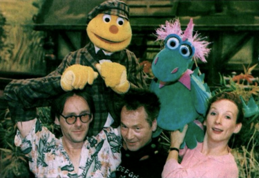 Benny Meuter, Achim Hall und Sabine Steincke mit Spencer und Pummelzacken, Juli 1991.