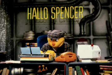 Spencer an der Schreibmaschine, 1989/90.